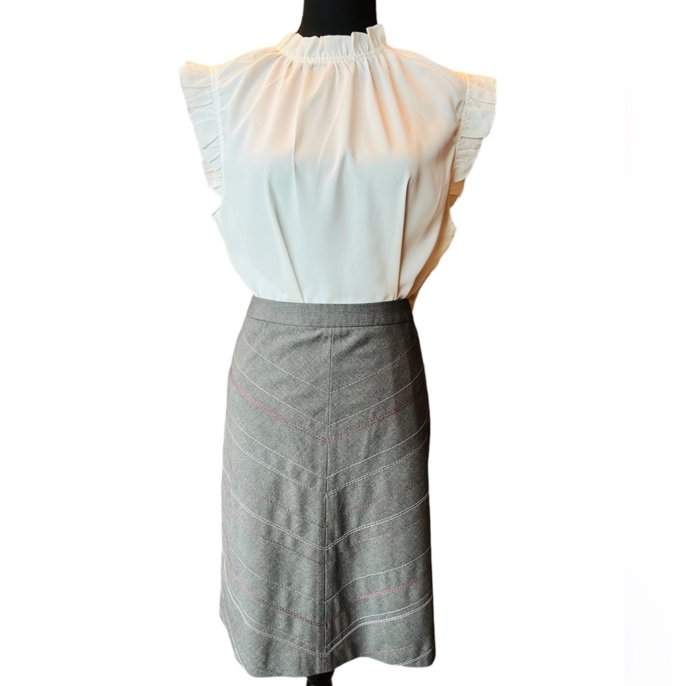 NWT Ann Taylor Charcoal Grey With Pink & Maroon Embroidery Skirt Size 12